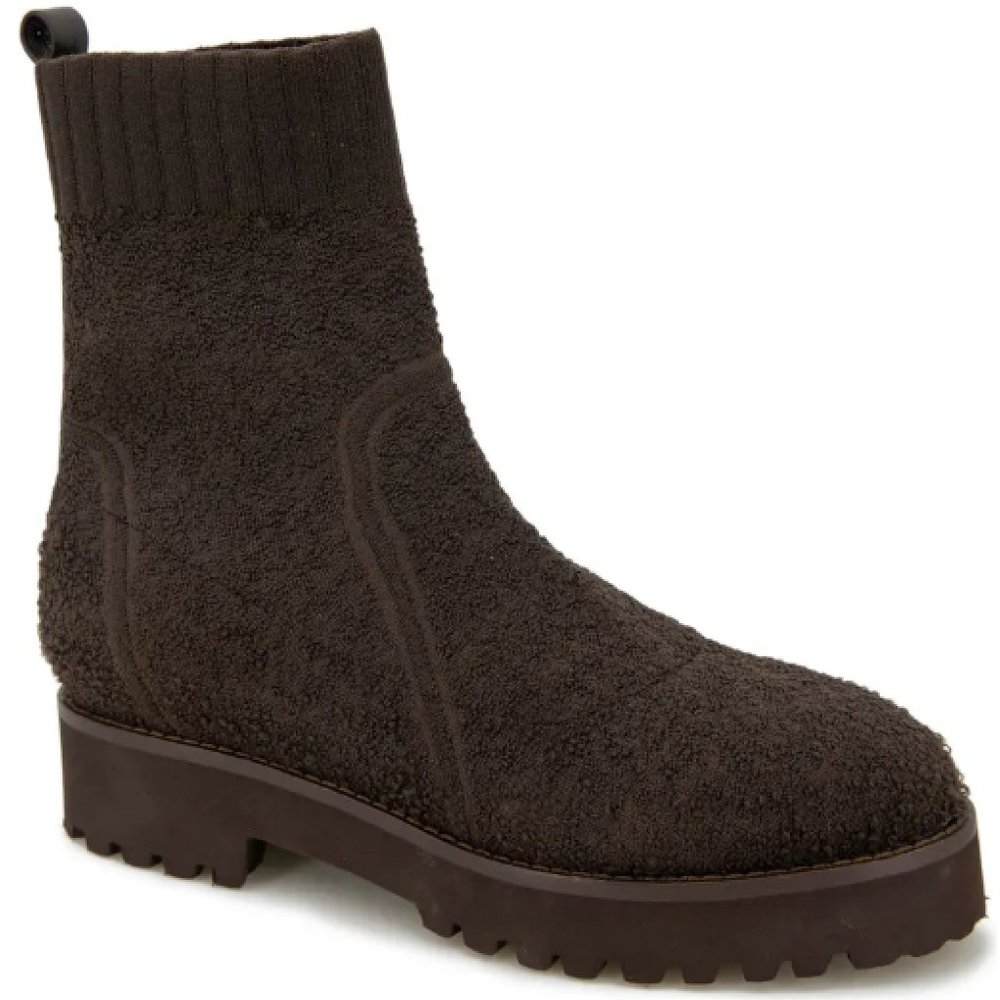 Andre Assous Pisces Bootie Women 9 Brown Shearling Fleece Sock Lug Sole Platform